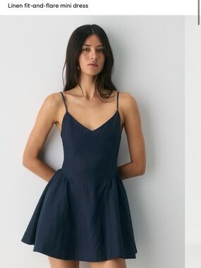 NWOT Aritzia Navy Spaghetti-Strap Fit-and-Flare Mini Dress